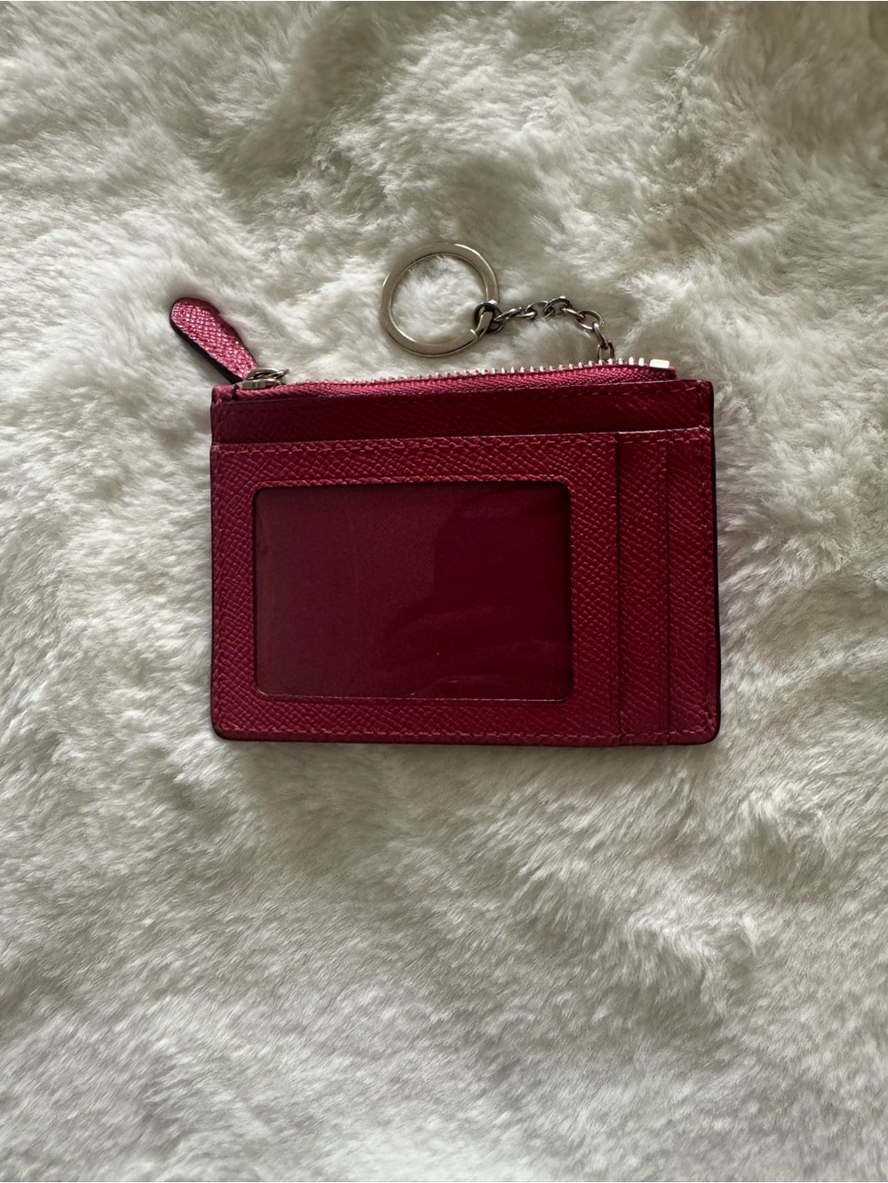 Coach Raspberry Leather Zip Card Case with Key Ring - Picture 2 of 2
